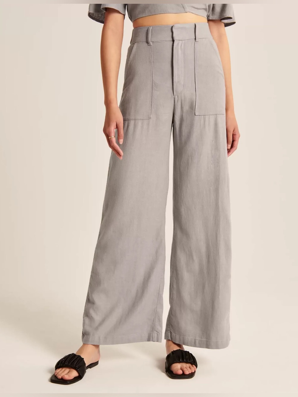 Abercrombie & Fitch Linen-Blend Wide Leg Pants in Grey - Size XS (Regular)